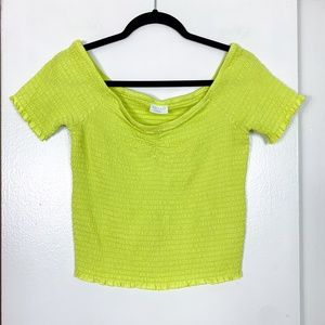 Abound Lime Shirred Frill Off The Shoulder Top